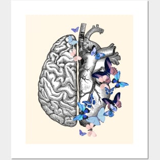 Blue butterflies for half brain half heart, head and heart, vintage watercolor Posters and Art